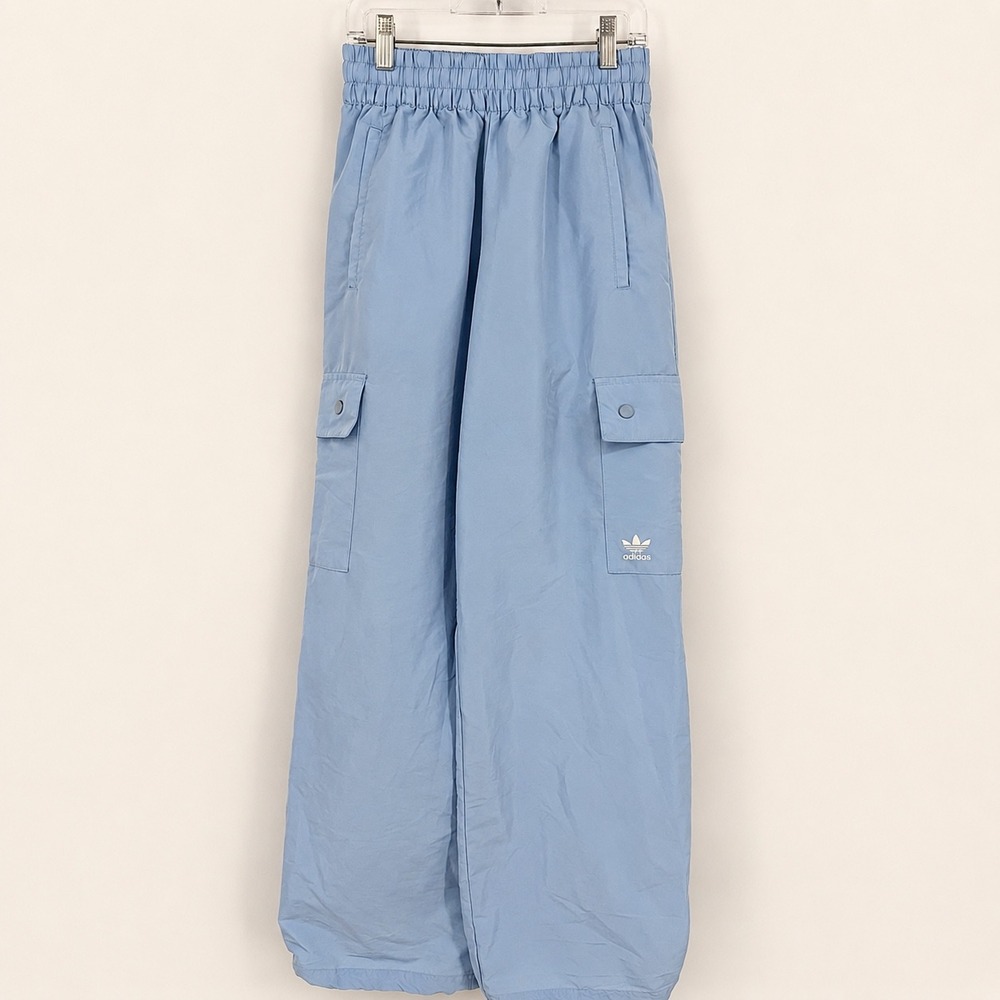 Adidas Women XS Cargo Pants Light Blue Baggy Bungee Hem Parachute Streetwear